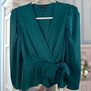 Elegant Evergreen Long Sleeve Wrap Blouse Xs